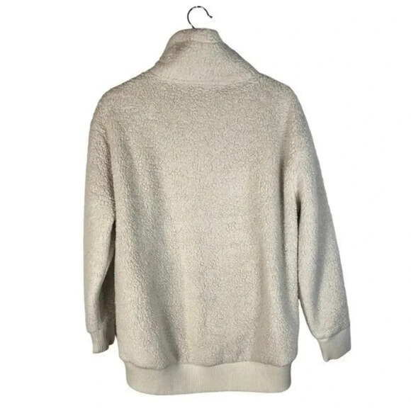 Athleta Talus Off White Faux Fur Teddy Sherpa Quarter Zip Pullover M - Picture 3 of 4